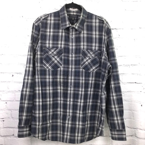 Banana Republic Men's Plaid Navy Long Sleeve Collared Button Down Shirt L - Picture 12 of 12